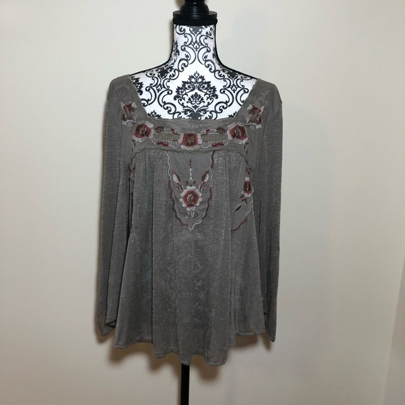 Free People Square Neck Floral Embroidered Boho Blouse - Picture 8 of 10